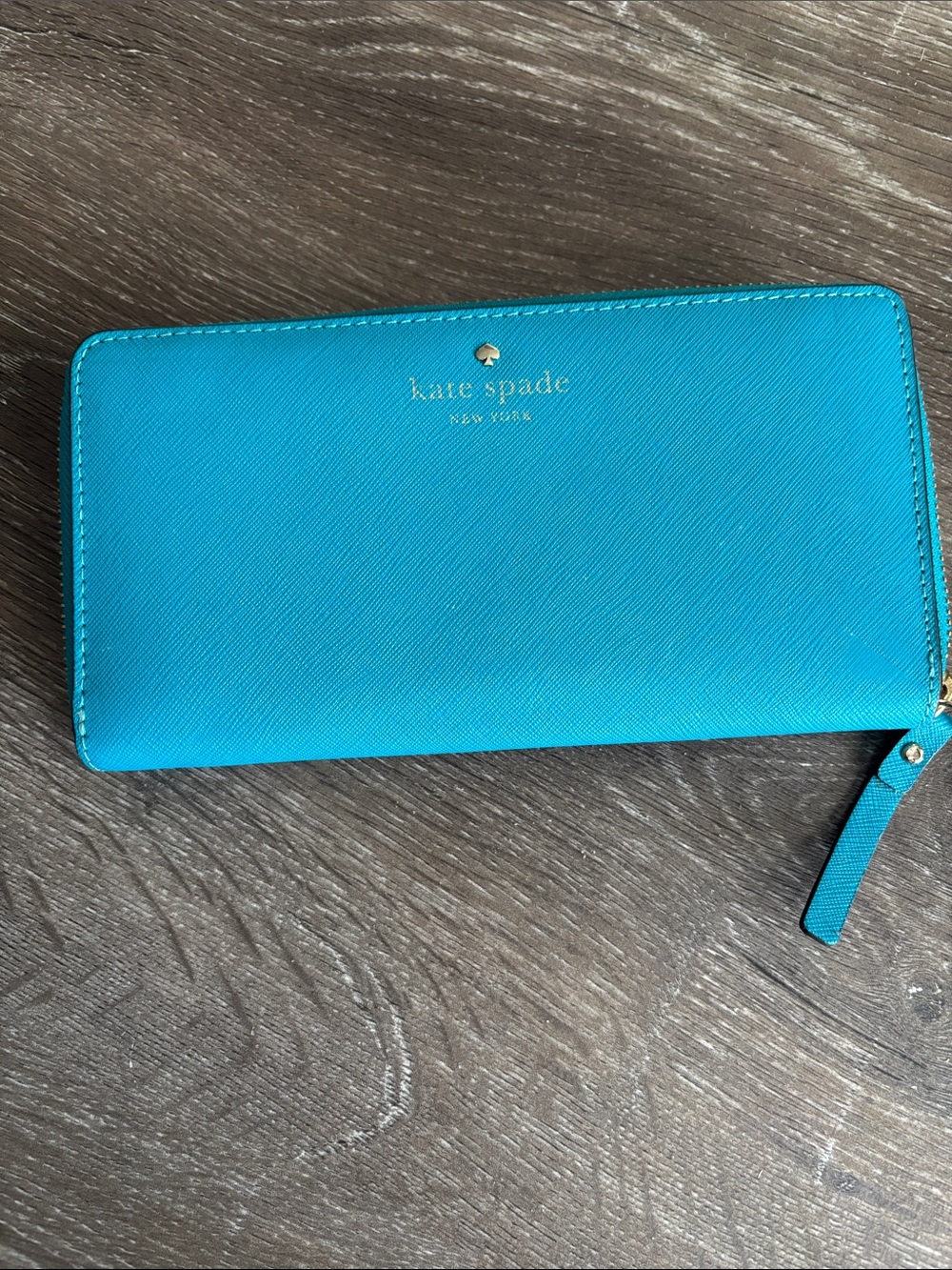kate spade Bright Turquoise Zip Wallet with Logo Detail